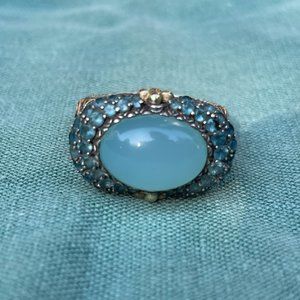 Barbara Bixby Sterling Silver/18K Chalcedony Cabochon and London Blue Topaz Ring